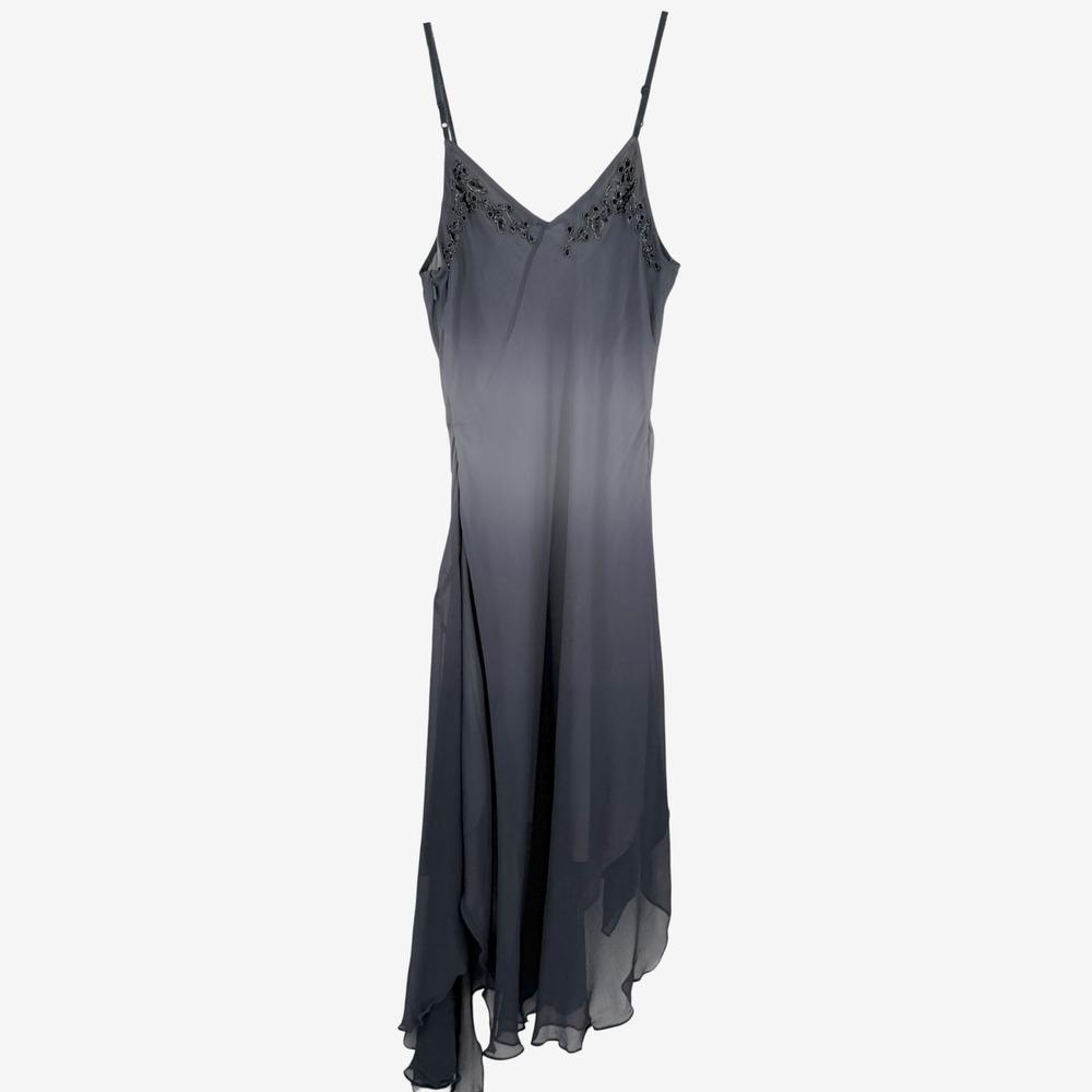 Vintage Scala 100% Silk Beaded Ombre Fairy Whimsigoth Handkerchief Hem Dress L - Picture 5 of 16